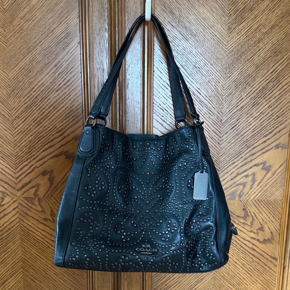 Coach Black Studded Leather Hobo Shoulder Bag Edie style bag